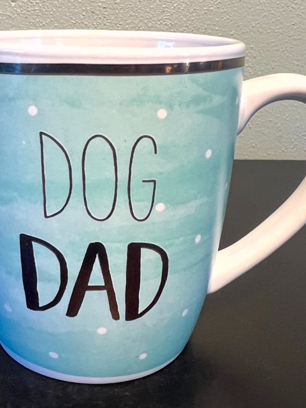 American Atelier Gold Metallic DOG DAD Blue Watercolor Polka Dot Mug Cup 15oz